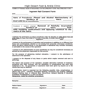 Ingrown Nail Consent Form