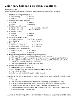 Veterinary Exam Questions and Answers PDF  Form