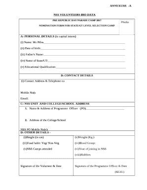 Biodata Format for Nss Students