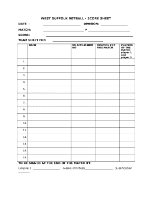 Netball Position Template  Form