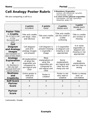 Cell Analogy Project Rubric  Form