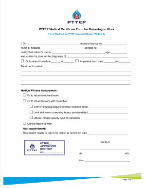 Medical Certificate for Work  Form