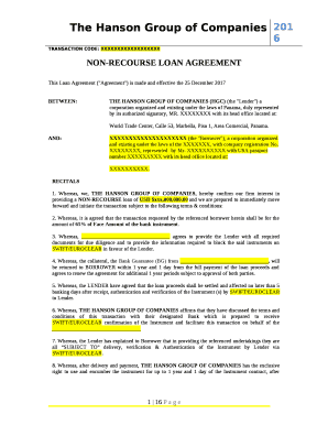 Non Recourse Loan Agreement Sample  Form