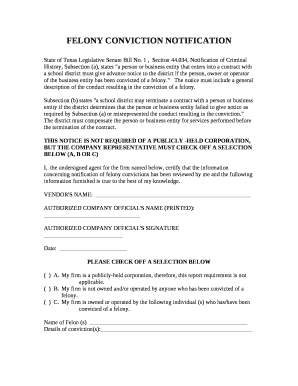 FELONY CONVICTION NOTIFICATION  Form