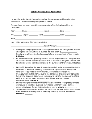 Vehicle Consignment Agreement  Form