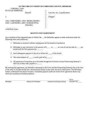 Restitution Agreement Template  Form
