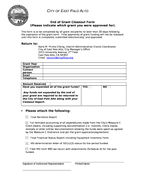 End of Grant Closeout Form