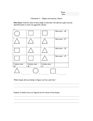 Classwork a Shapes and Mystery Values Answer Key  Form