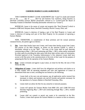 FARMERS MARKET LEASE AGREEMENT  Form