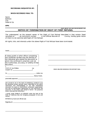 Termination of Right of First Refusal Real Estate  Form