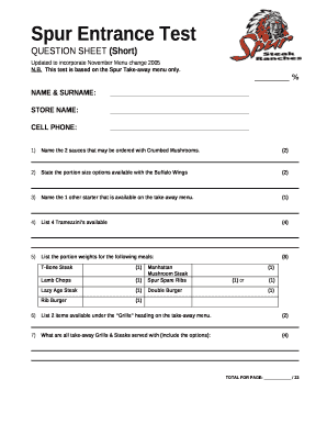 Spur Waiter Test  Form