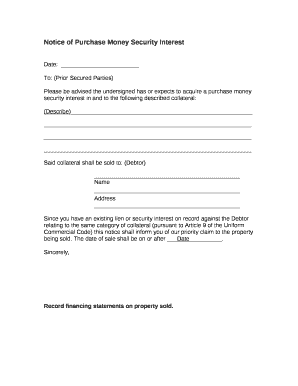Notice of Purchase Money Security Interest  Form