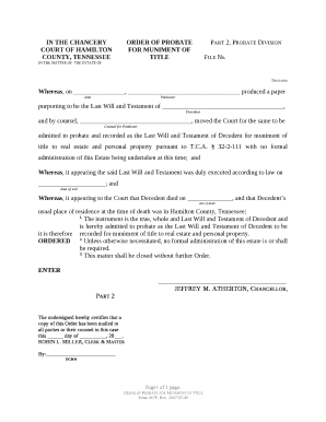 Muniment of Title Form Tennessee