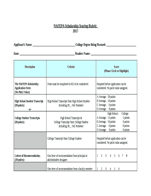 Scholarship Scoring Rubric Template  Form