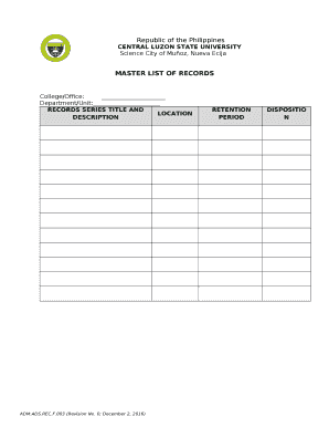 Master List of Documents Format