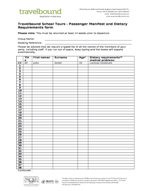 Travel Manifest Template  Form