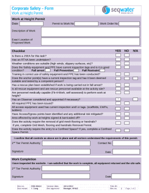  Work at Height Permit Word Format 2012-2024