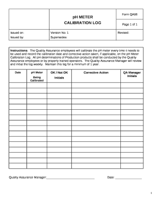 Ph Calibration Log  Form