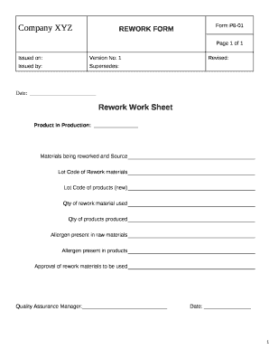 Rework Form Template