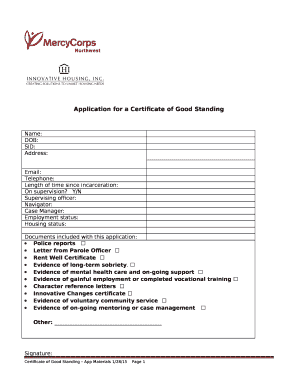 Letter of Good Standing Template  Form