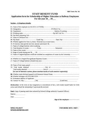 Application Form for Scholarship of Higher Education to Railway Employees