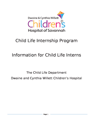 Willett Children&#039;s Hospital Child Life Internship  Form