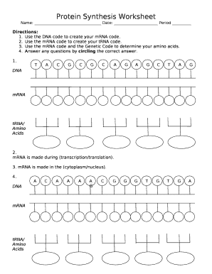 Dna to Mrna Worksheet  Form