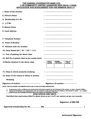 Kangra Cooperative Bank Scholarship Form