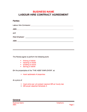 Labour Hire Agreement Template  Form