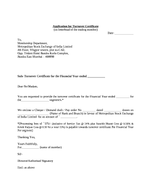 Turnover Certificate Template  Form