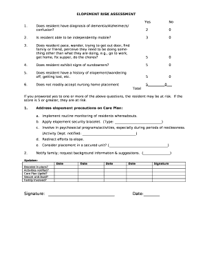 Elopement Risk Assessment Template  Form