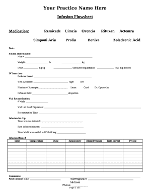 Iv Flow Sheet  Form