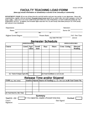 Summary of Teaching Loads Template  Form