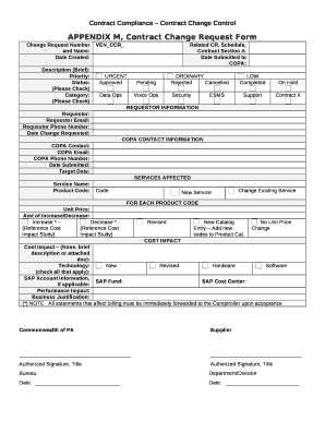 APPENDIX M, Contract Change Request Form