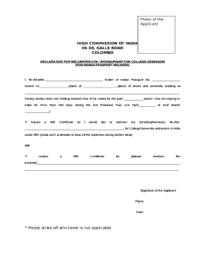 Nri Declaration Form for College Admission
