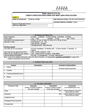 Credit Investigation Sample Questions  Form