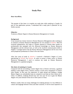 Study Plan Sample for Canada  Form