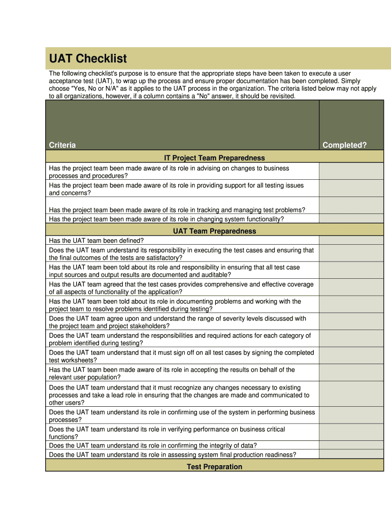 Uat Checklist  Form