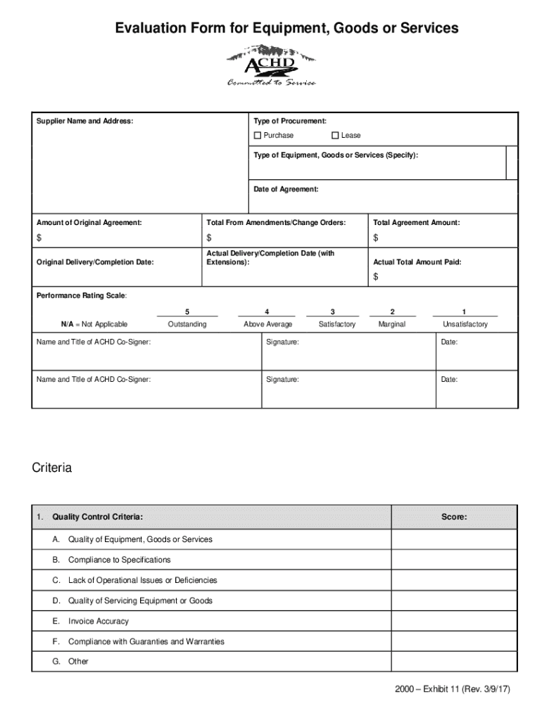 Evaluation Form for Equipment, Goods or ServicesSu