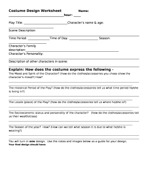 Costume Design Template  Form