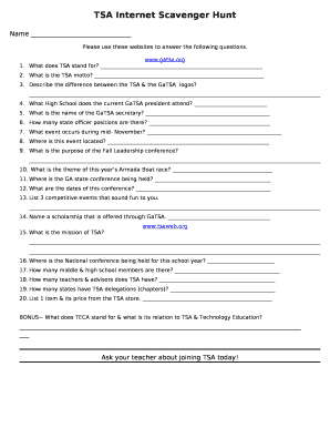 Tsa Scavenger Hunt  Form