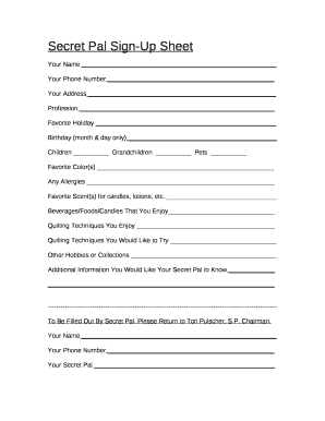 Secret Pal Questionnaire  Form