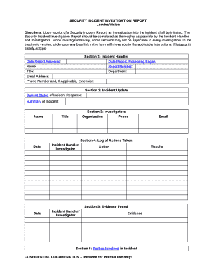 Security Investigation Report Sample  Form