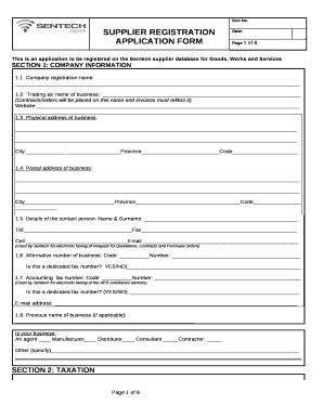 Sentech Supplier Database  Form