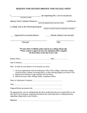 College Visit Excused Absence Letter  Form