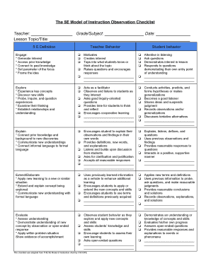 The 5E Model of Instruction Observation Checklist  Form