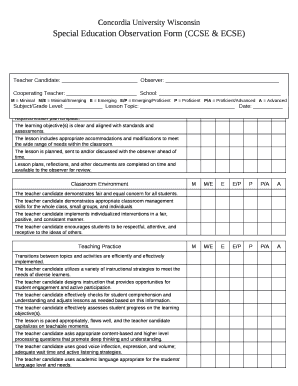  Special Education Observation Form 2017