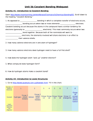 Covalent Bonding Webquest Answer Key PDF  Form