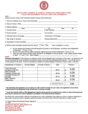 Special Risk Accident & Liability Insurance Enrollment Form