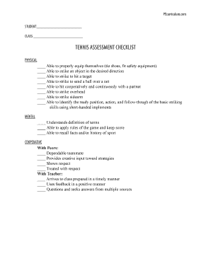 TENNIS ASSESSMENT CHECKLIST  Form